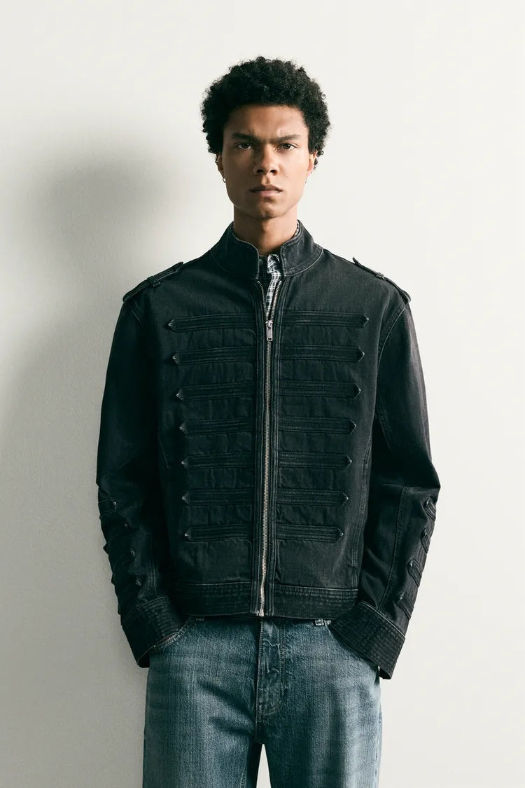 ZA Military-Detail Washed Denim Jacket