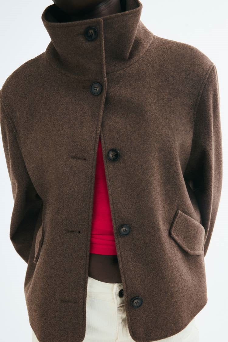 ZA High-Neck Buttoned Short Coat