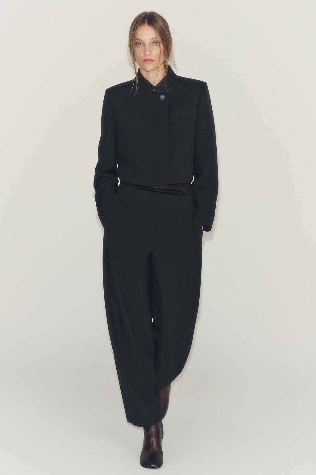 ZA Cropped Jacket &amp; Barrel-Leg Trouser Set