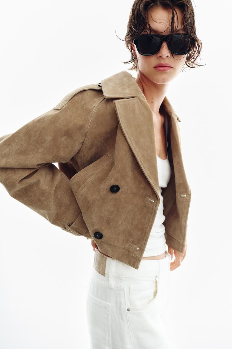 ZA Cropped Suede Trench Jacket