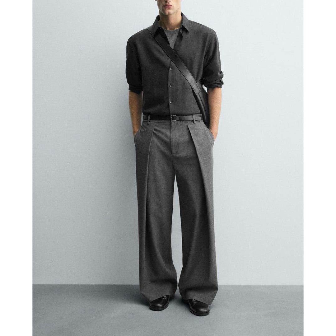ZA Wide-Leg Pleated Tailored Trousers