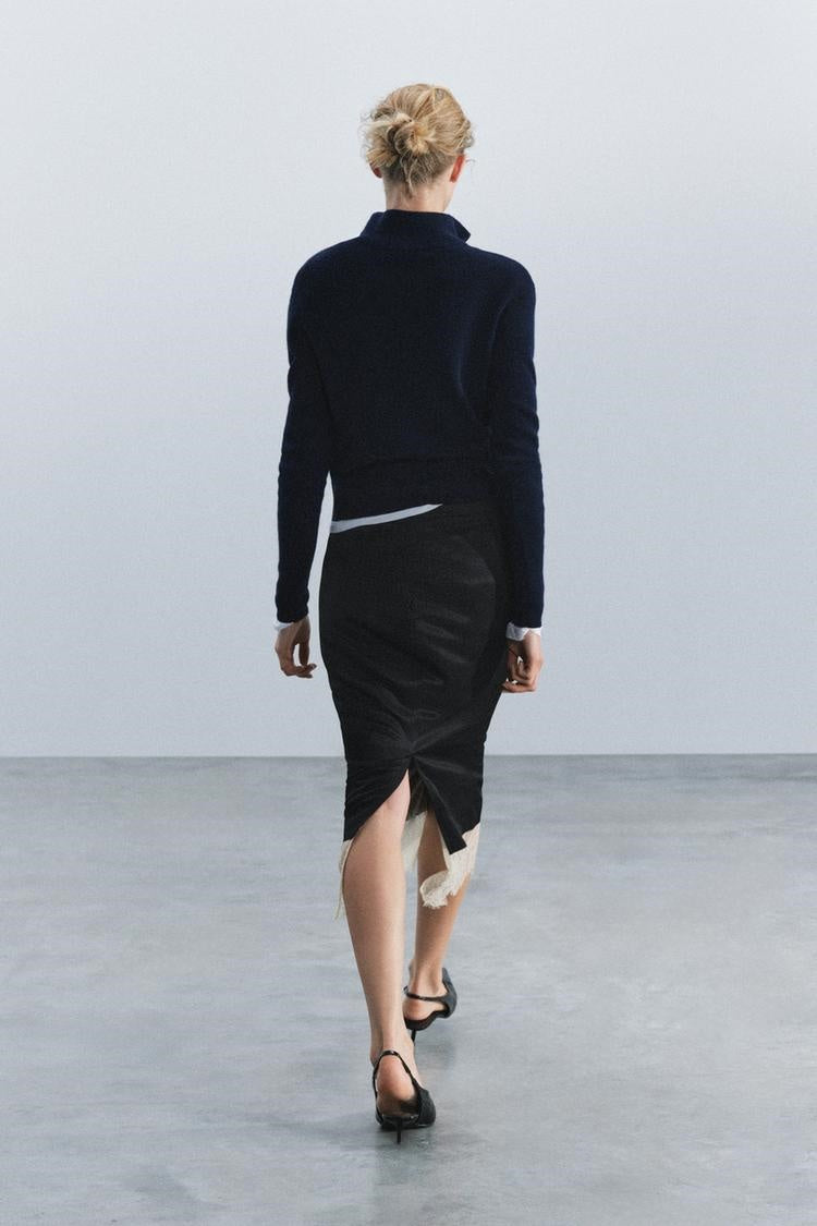 ZALace Hem Satin Midi Skirt