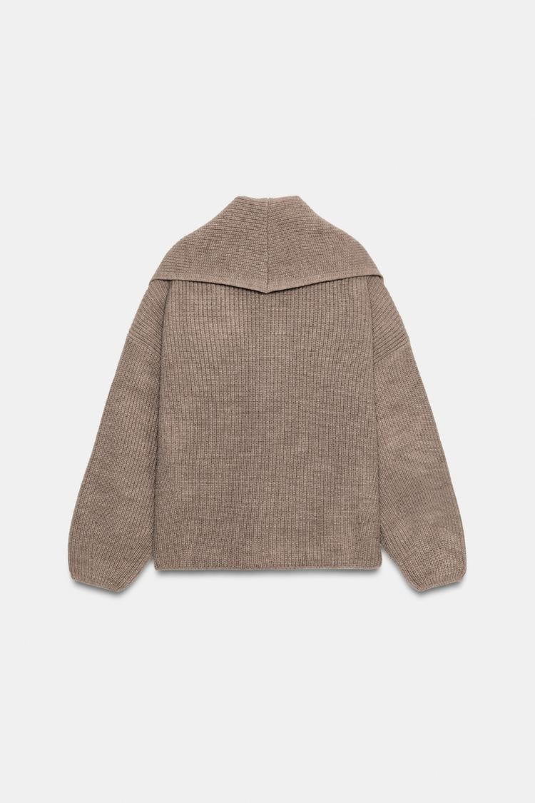 ZA Taupe Double-Breasted Knit Cardigan