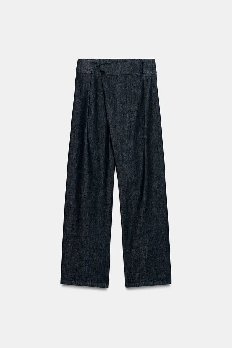 ZA Draped Denim Top &amp; Wide-Leg Trouser Set
