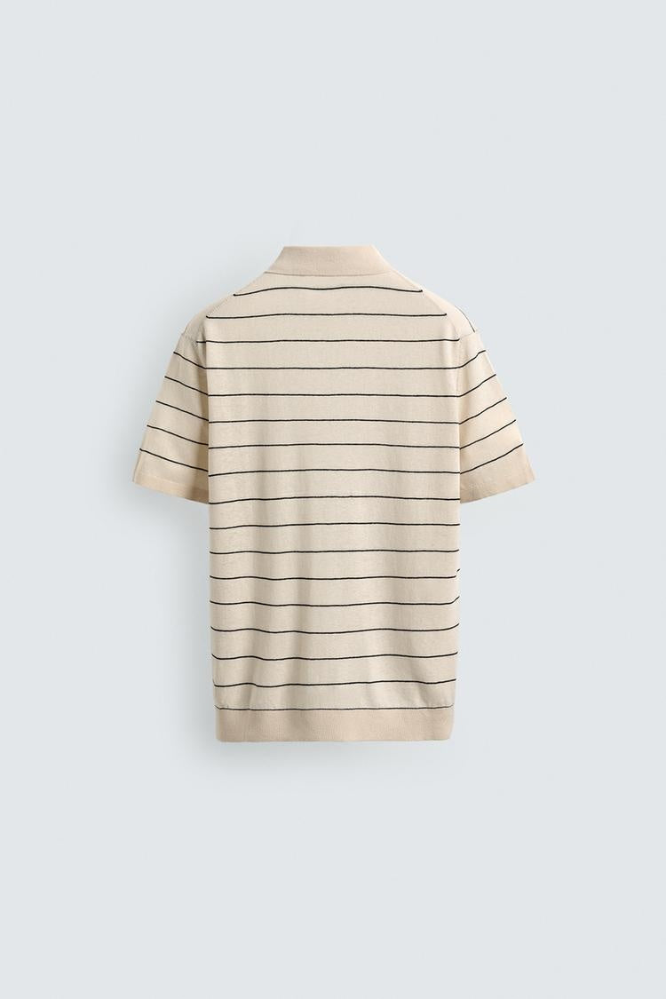 Striped Knit Polo Shirt