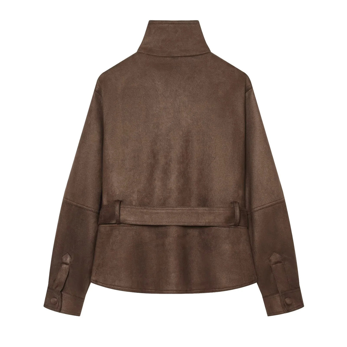 ZA Belted Suede-Effect High-Neck Jacket