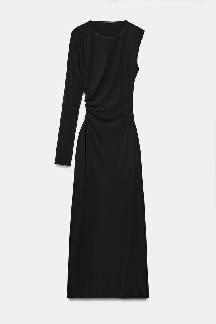 ZA Asymmetric Ruched Cut-Out Maxi Dress