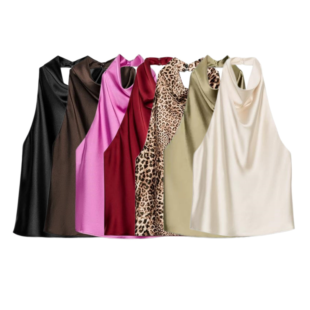 ZA Satin Cowl-Neck Halter Top