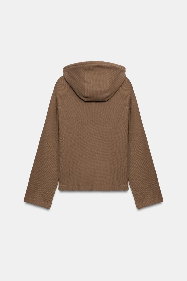 ZA Knit Hooded Top & Wide-Leg Pants Set
