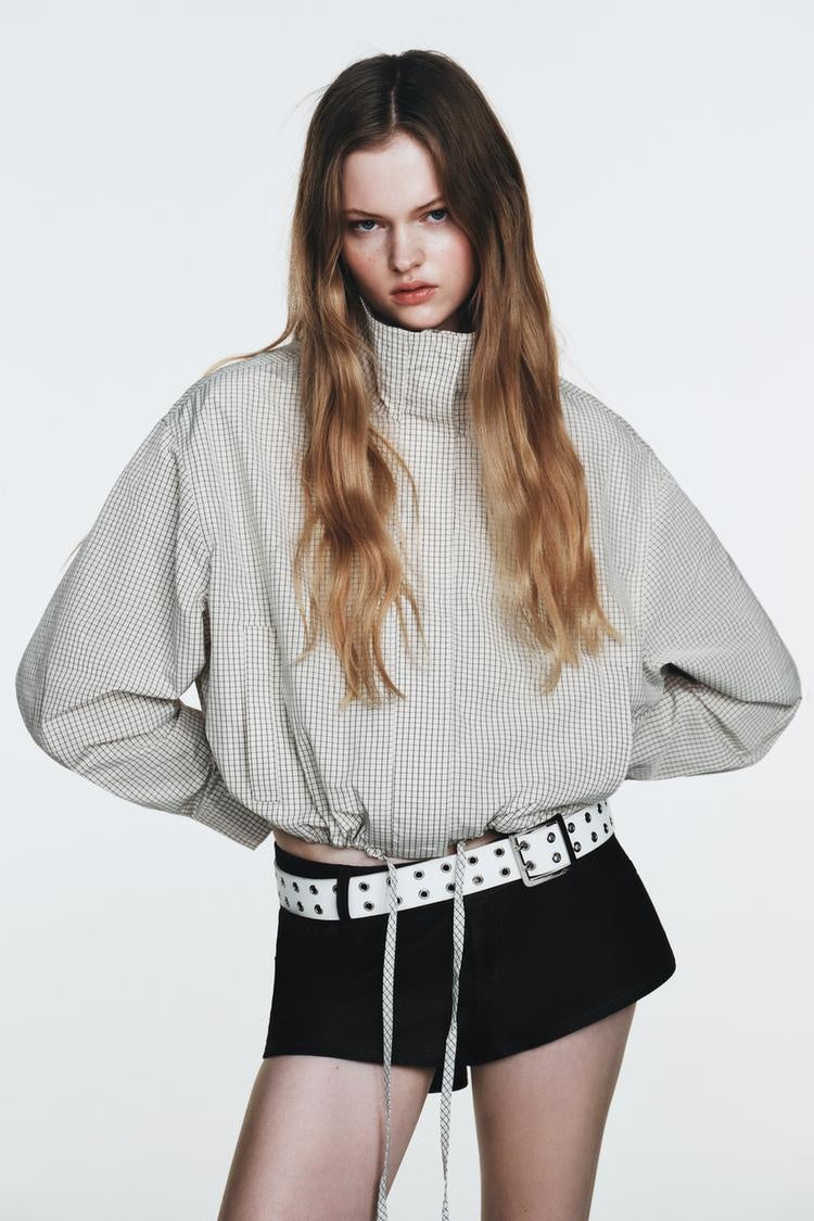 ZA Women’s Check High-Neck Cropped Jacket