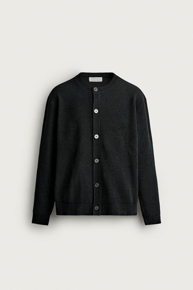 ZA Ribbed Button-Front Knit Cardigan