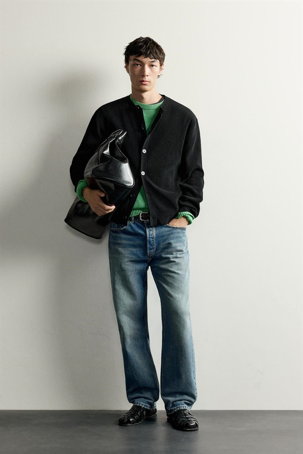 ZA Ribbed Button-Front Knit Cardigan