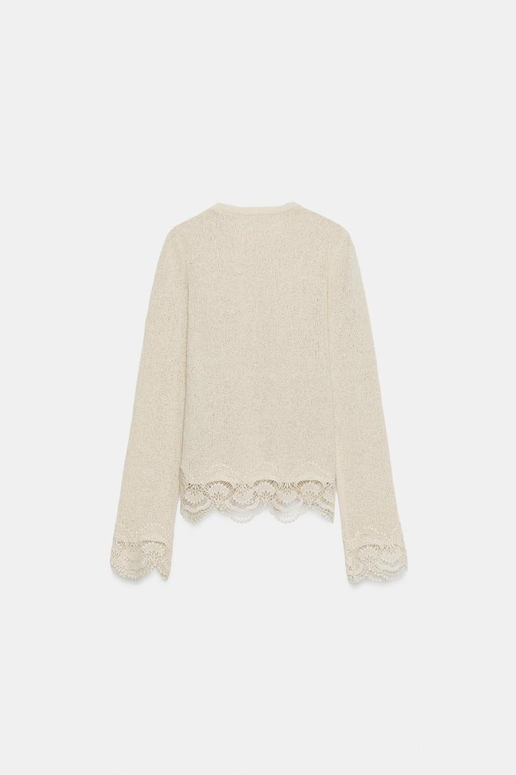 ZA Lace-Trim Textured Knit Sweater