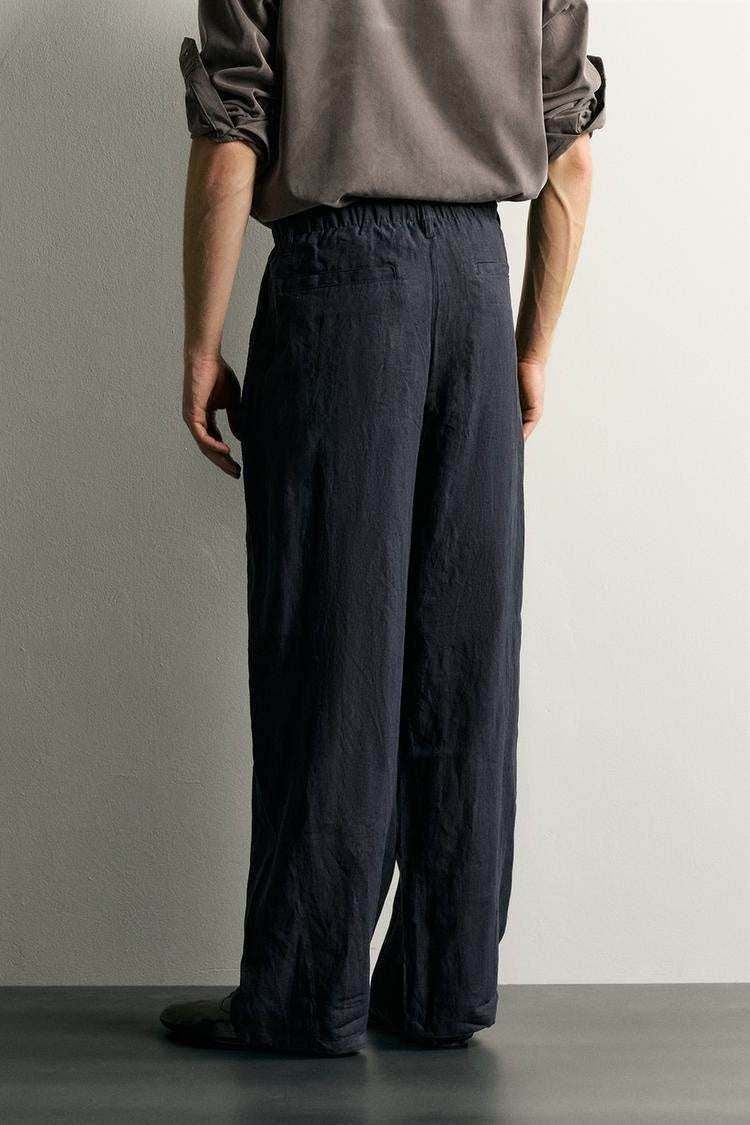 SA Relaxed Wide-Leg Linen Blend Trousers