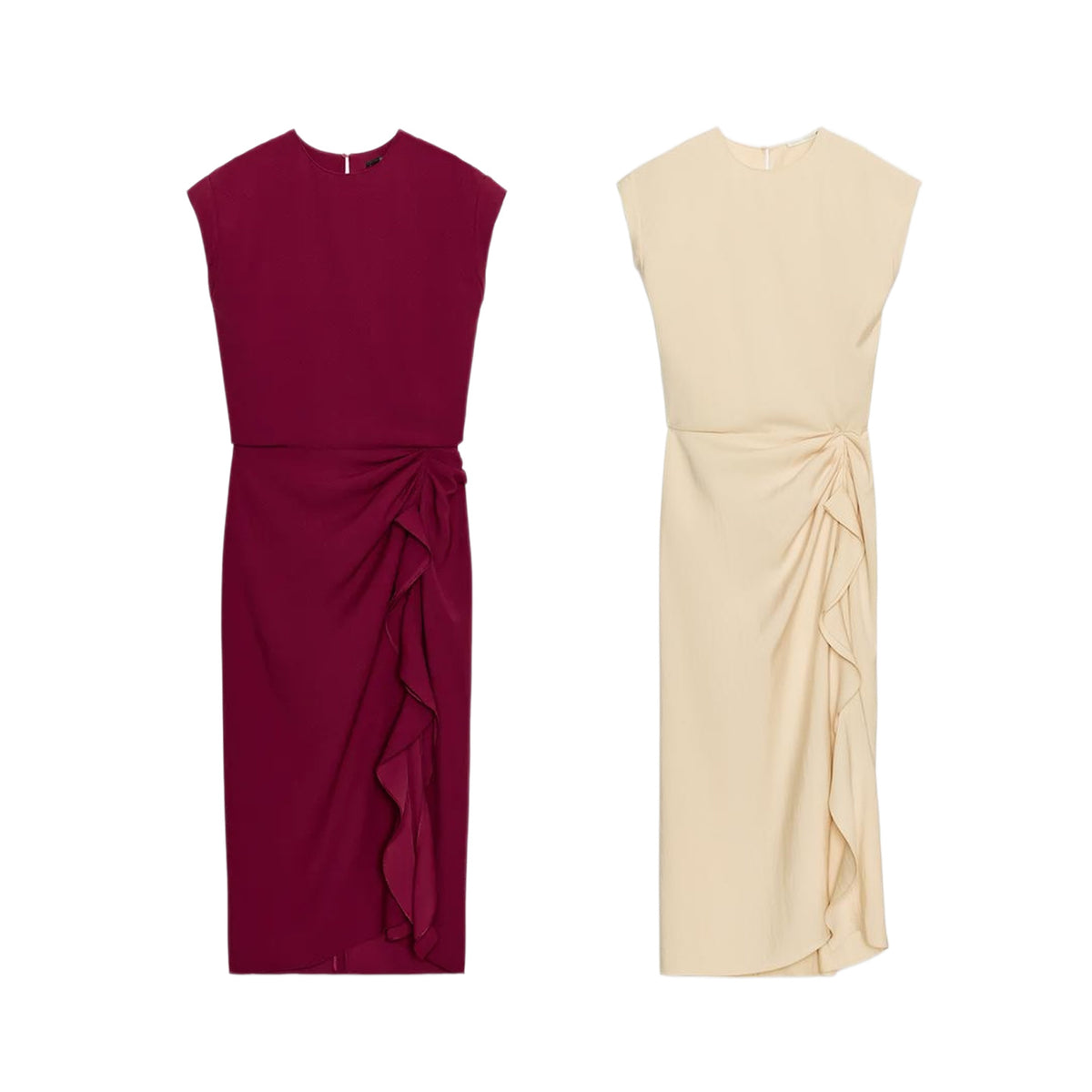 ZA Draped Ruffle Midi Dress