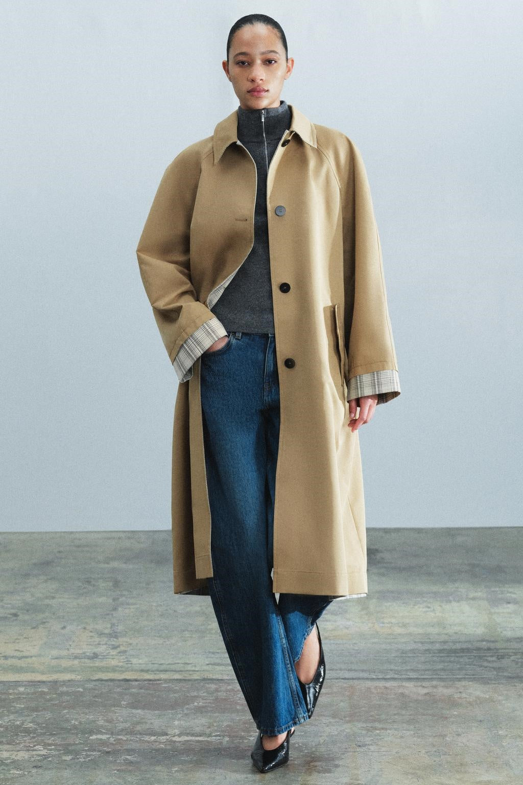 ZA Reversible Check Long Coat