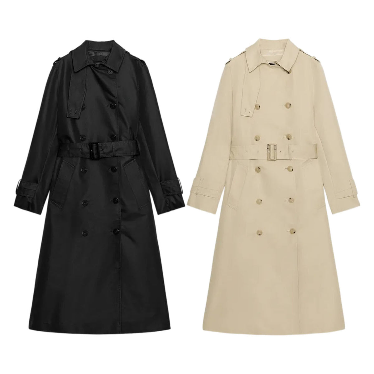 ZA Classic Belted Double-Breasted Trench Coat