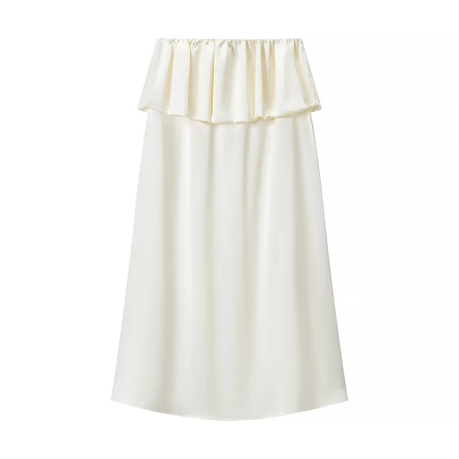 ZA Satin Cropped Cardigan &amp; Ruffle Midi Skirt Set