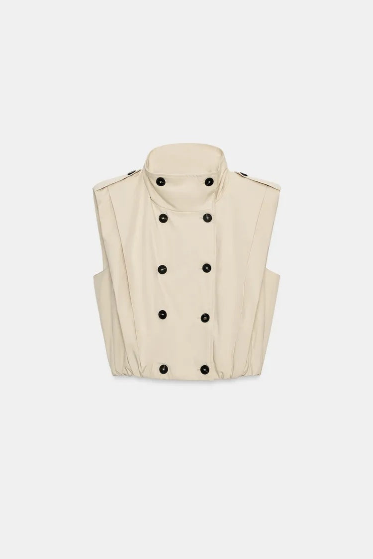 ZA Double-Breasted High-Neck Utility Vest
