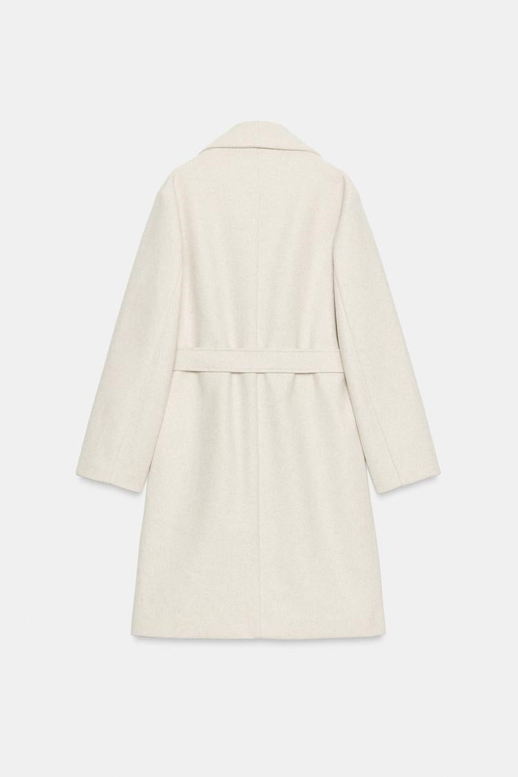 ZA Belted Shawl-Collar Long Coat