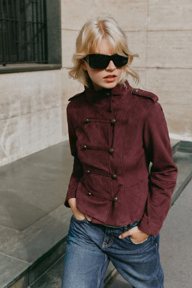 ZA Suede-Effect Military Jacket