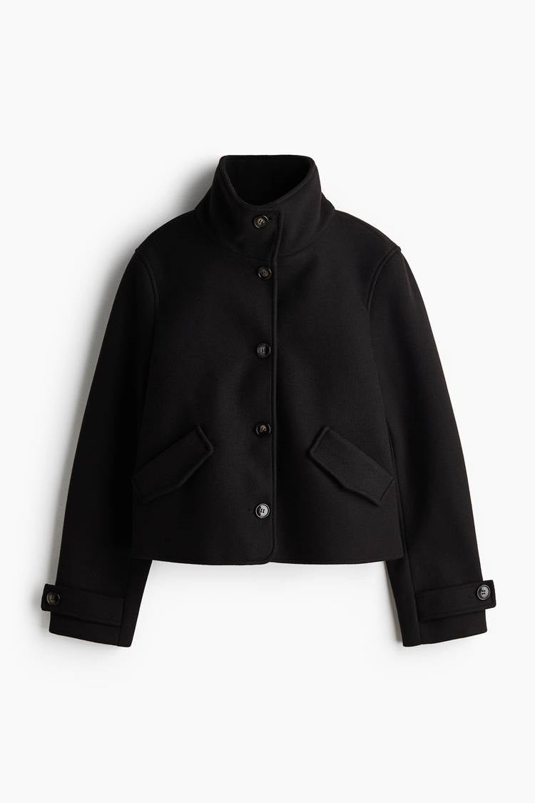 ZA High-Neck Buttoned Short Coat