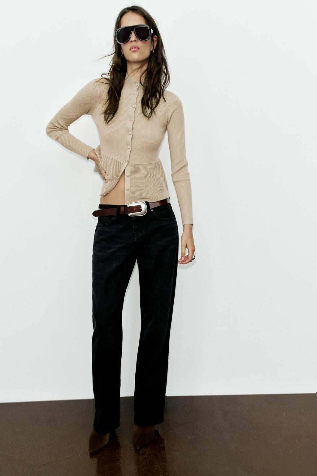 ZA Ribbed Peplum Knit Cardigan