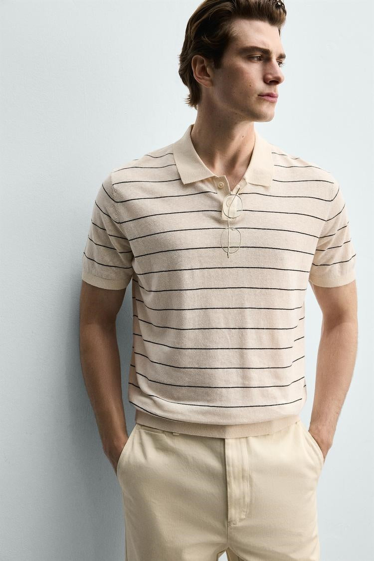 Striped Knit Polo Shirt