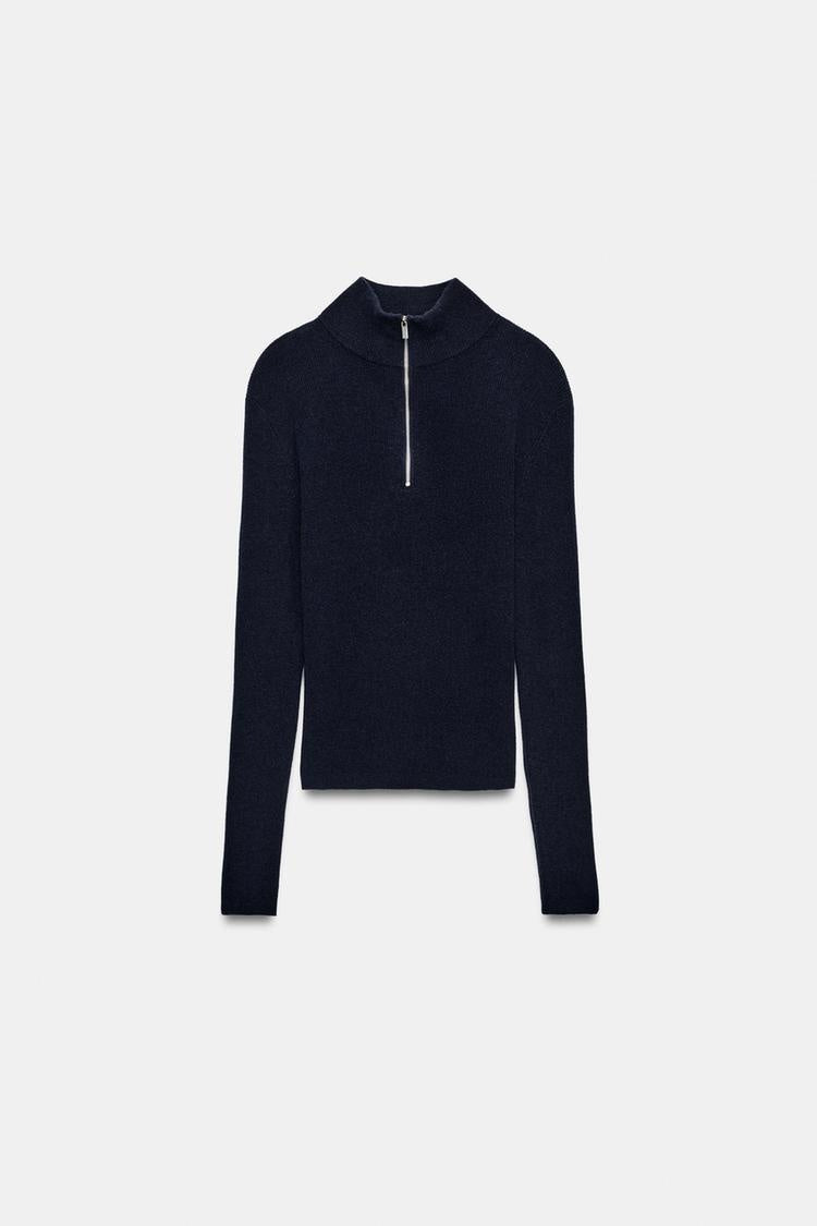 ZA Half-Zip High-Neck Knit Sweater