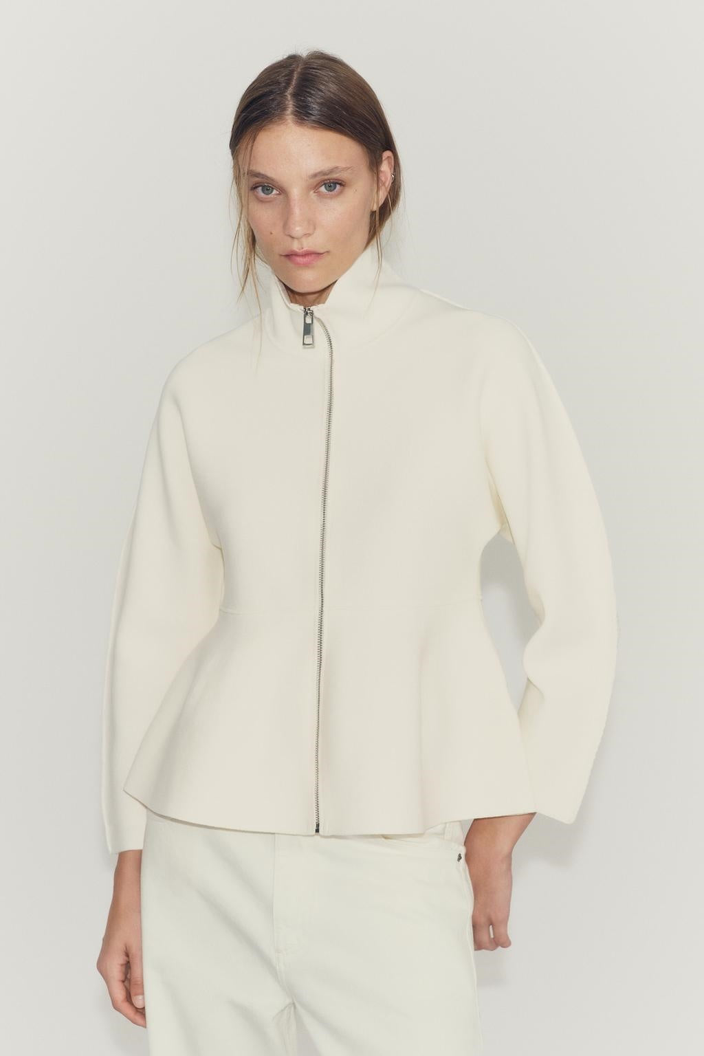 ZA Ivory Peplum Zip-Up Jacket