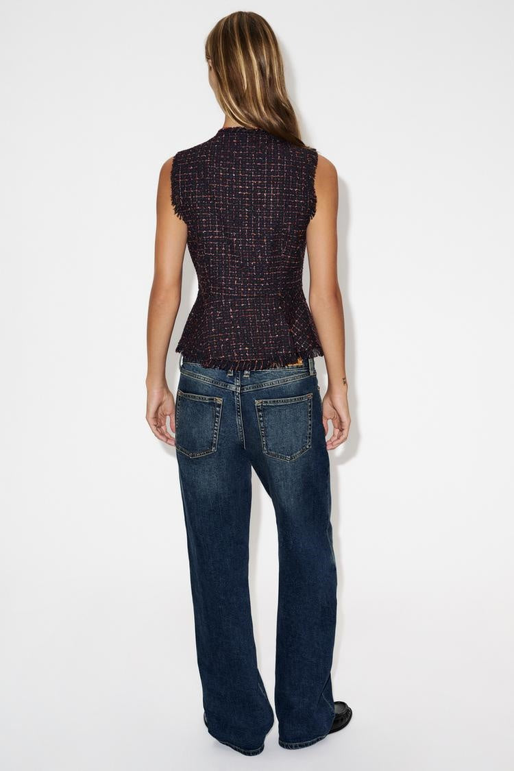 ZA Textured Tweed Peplum Vest