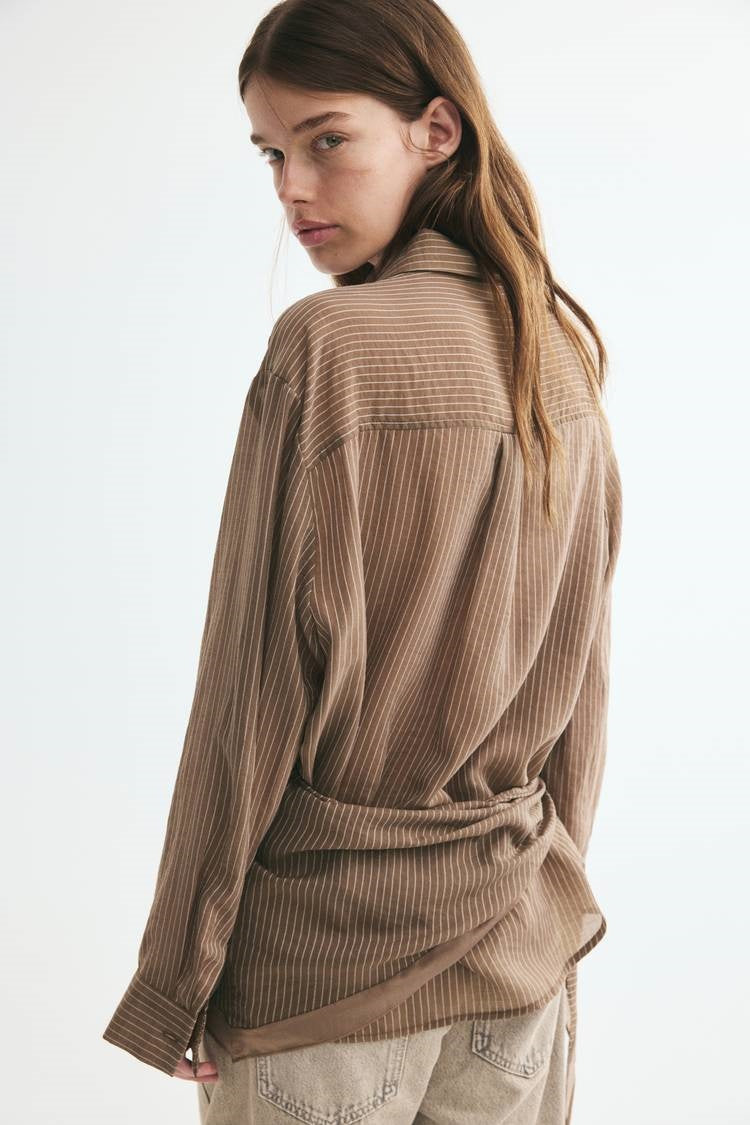 ZA Striped Wrap-Tie Shirt
