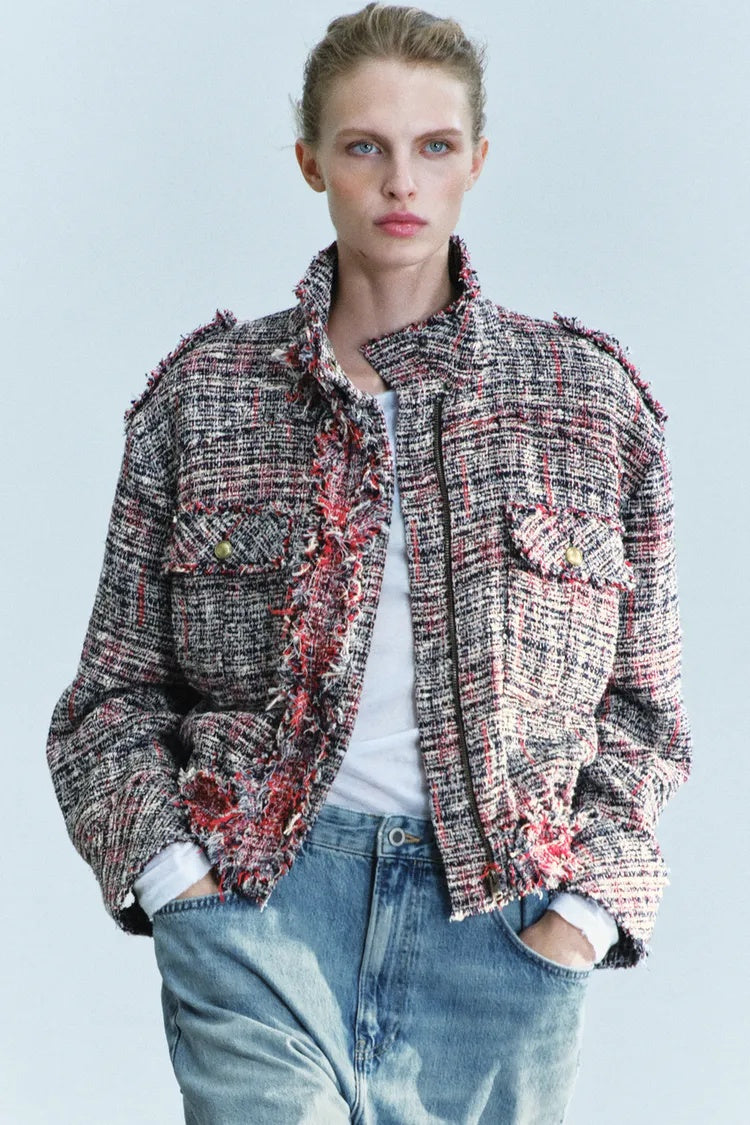 ZA Textured Tweed Fringe Jacket