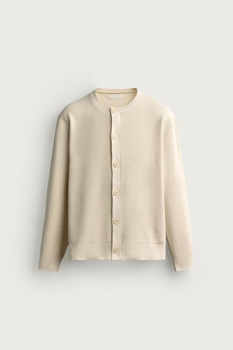 ZA Ribbed Button-Front Knit Cardigan