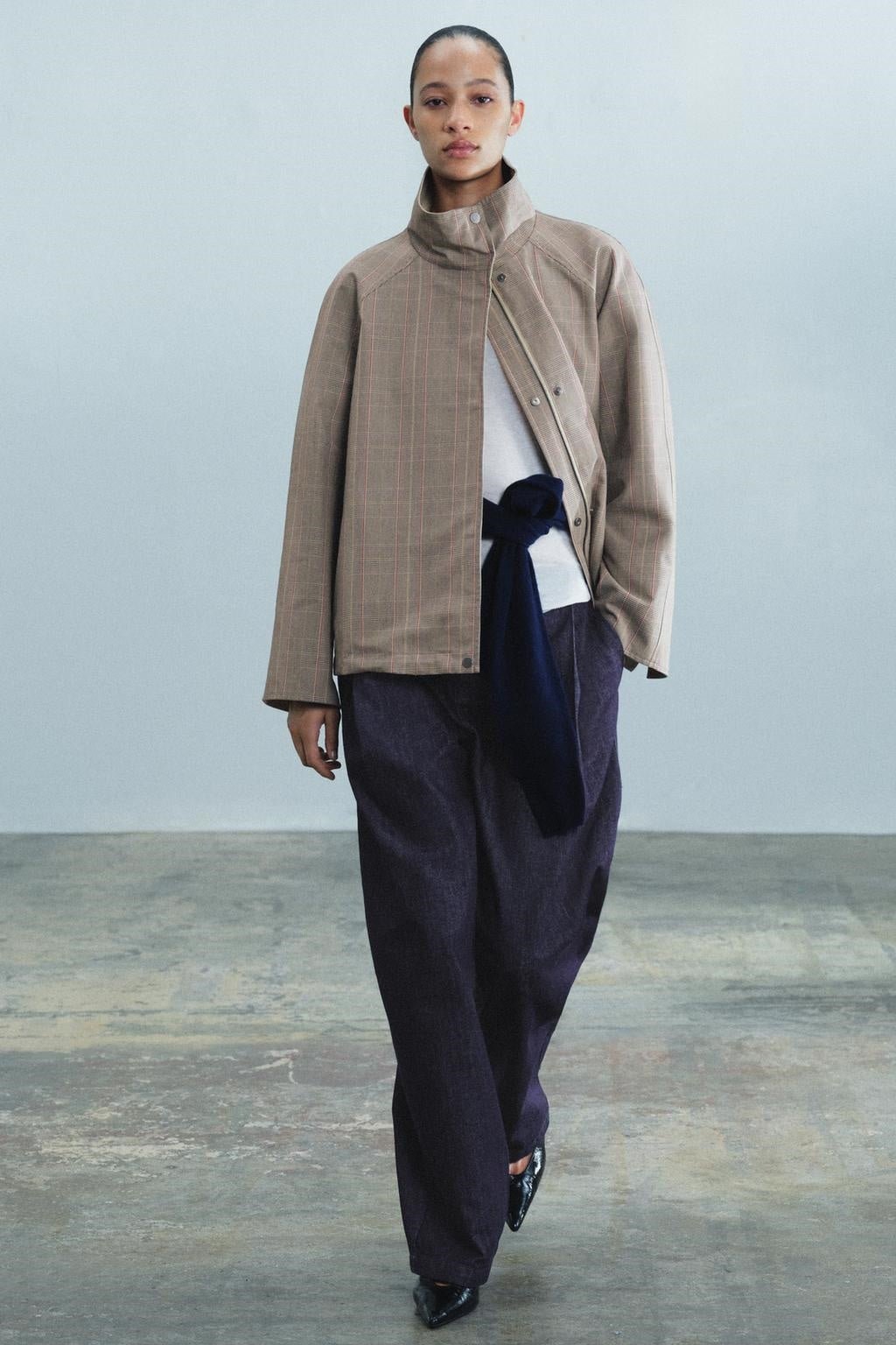 ZA Reversible Check High-Neck Jacket