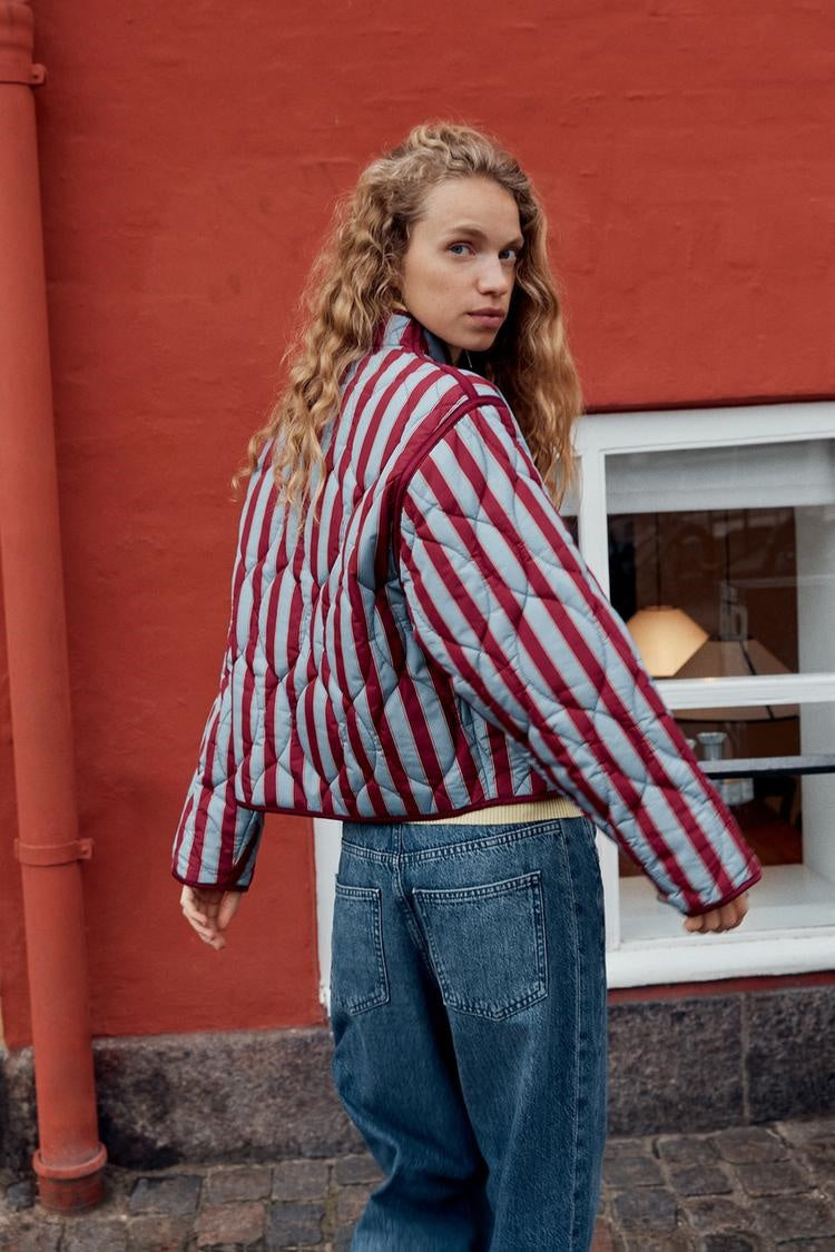 ZA Striped Quilted Mandarin Jacket