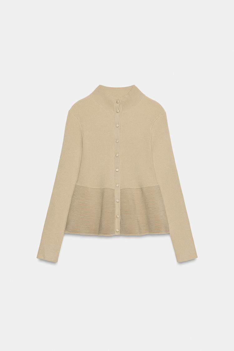 ZA Ribbed Peplum Knit Cardigan
