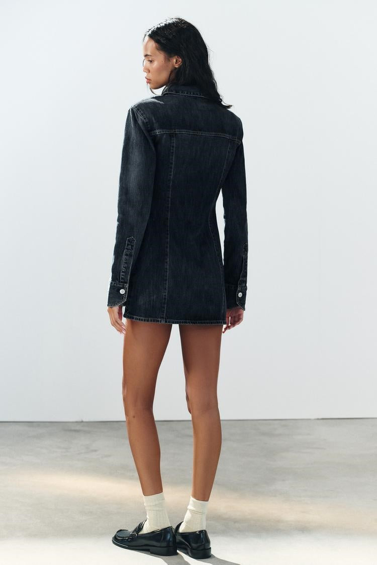 ZA Fitted Dark-Wash Denim Shirt