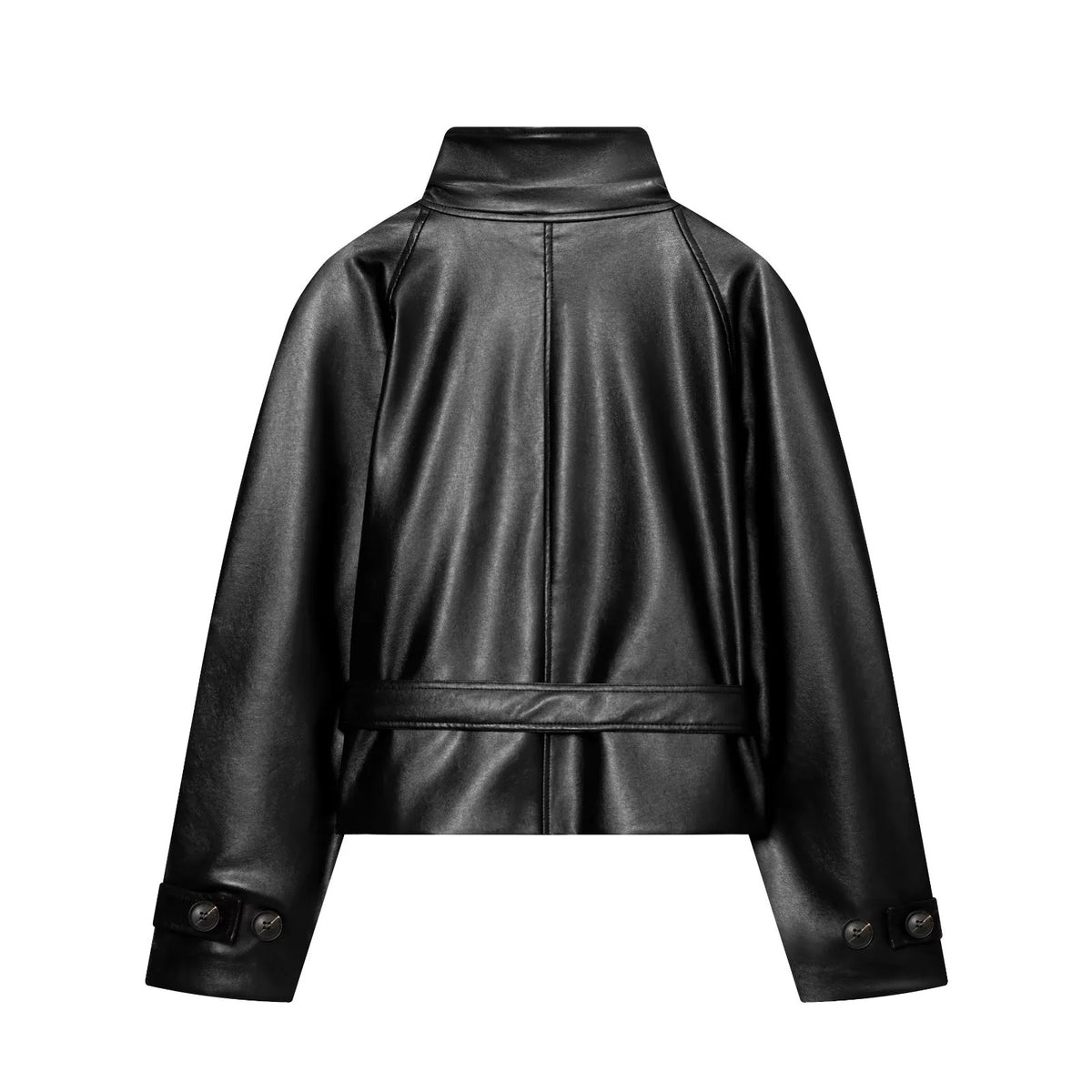 ZA Belted High-Neck Faux Leather Jacket