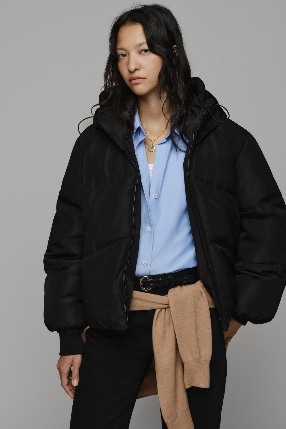 ZA Hooded Chevron Puffer Jacket