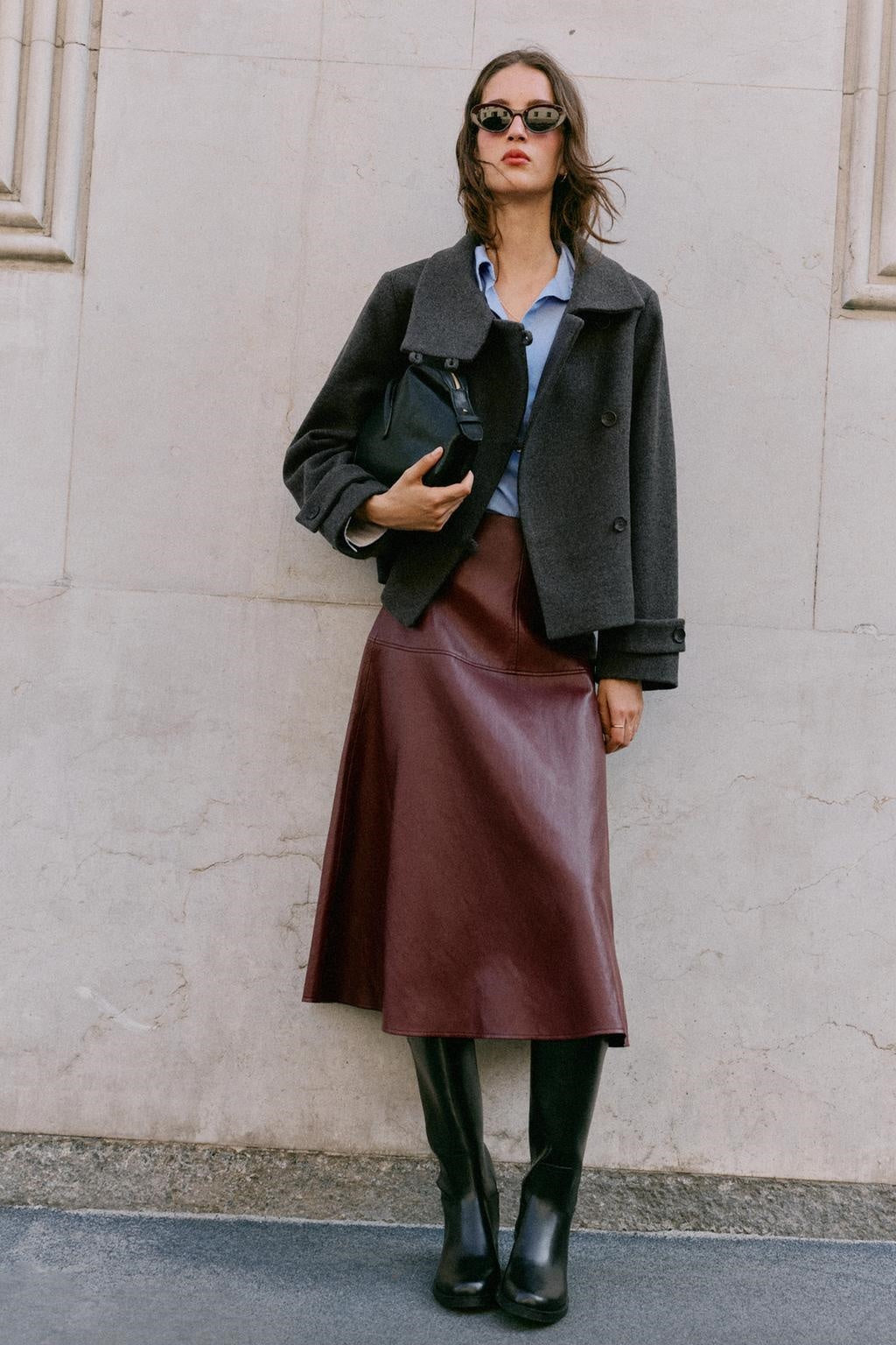 ZA High-Neck Button Wool-Blend Jacket