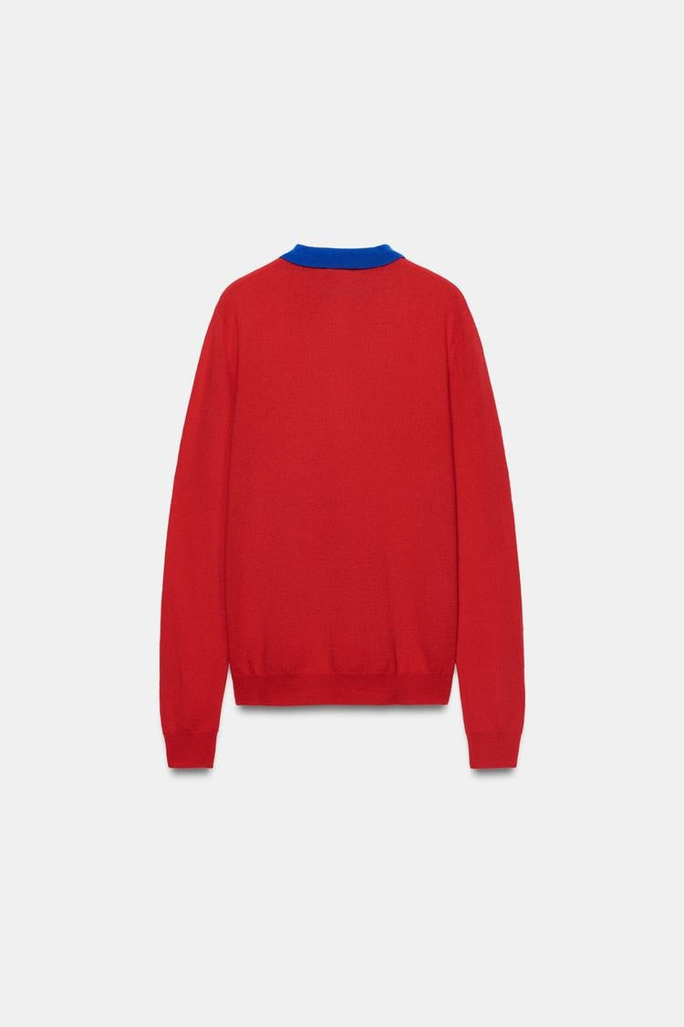 ZA Color-Block Collared Knit Polo Sweater