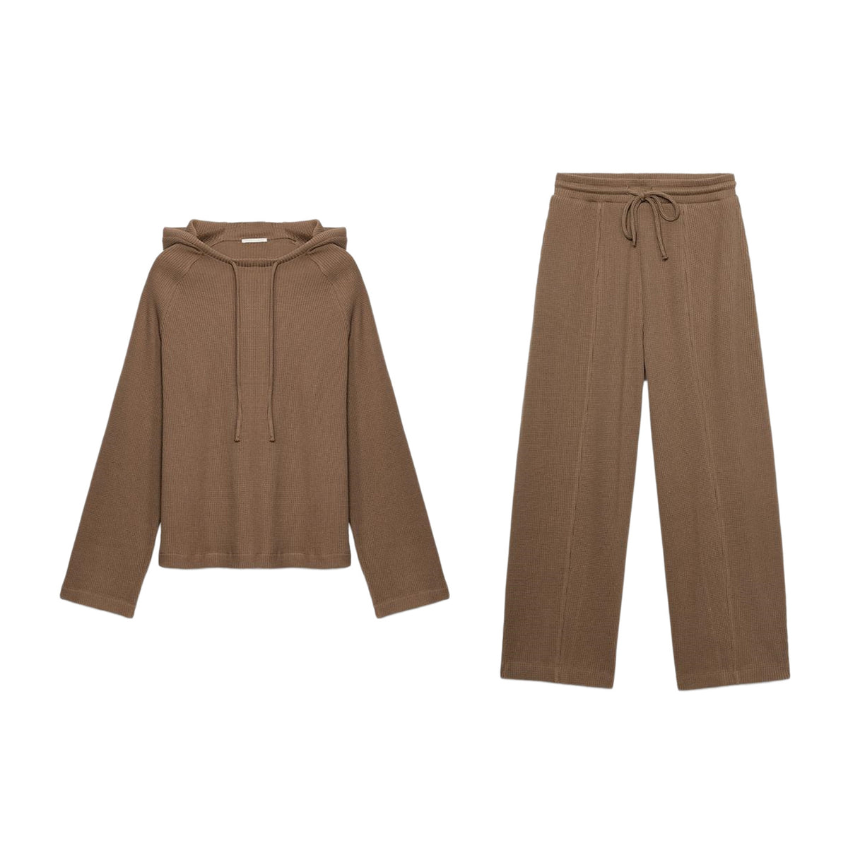 ZA Knit Hooded Top & Wide-Leg Pants Set
