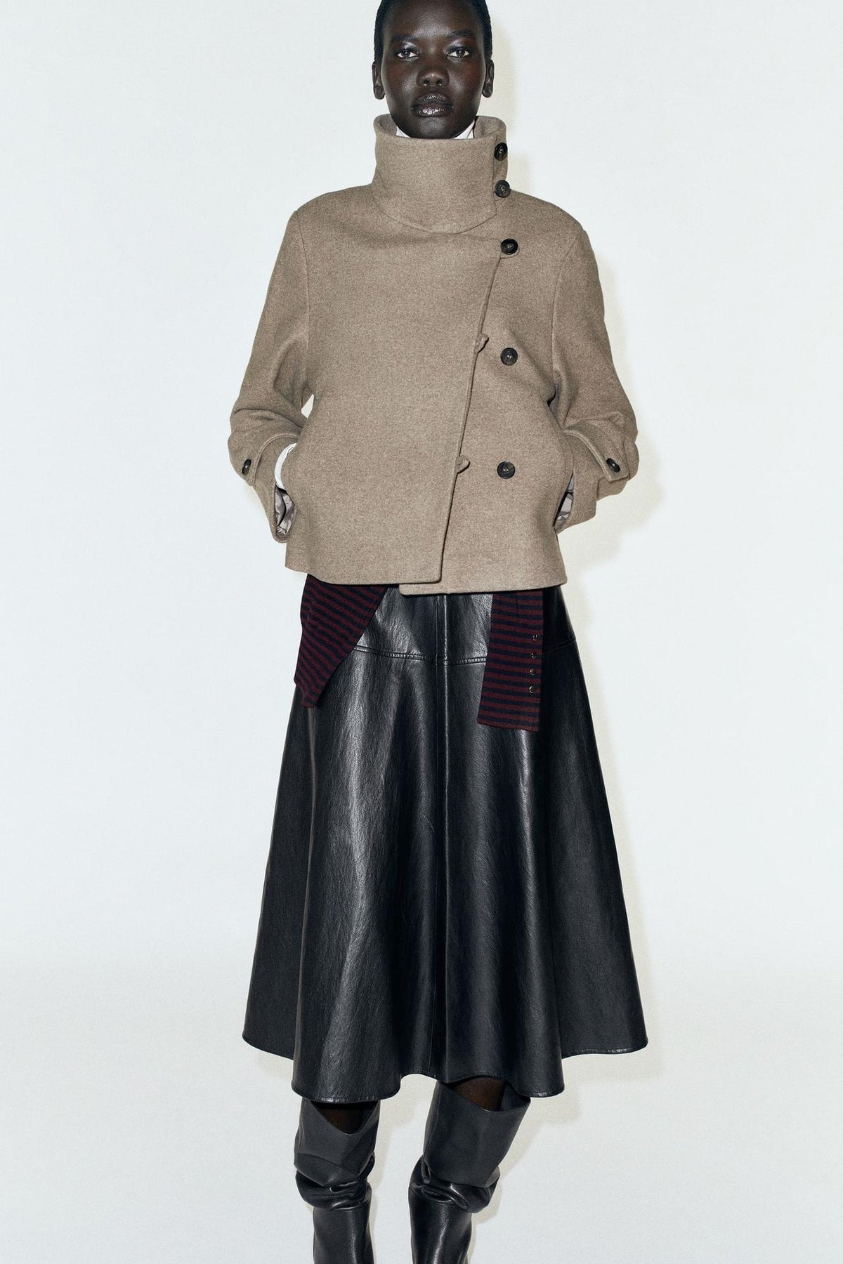 ZA High-Neck Button Wool-Blend Jacket