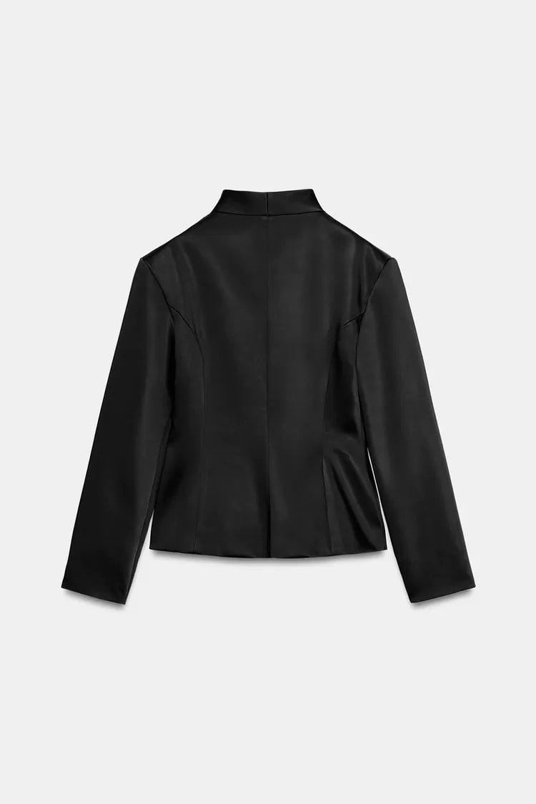 ZA Black Satin Mandarin Collar Jacket