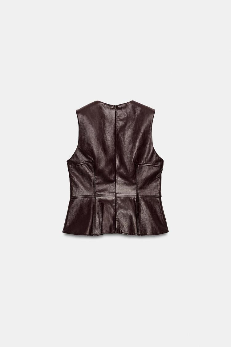 ZA Women’s Faux Leather Peplum Top & Midi Skirt Set
