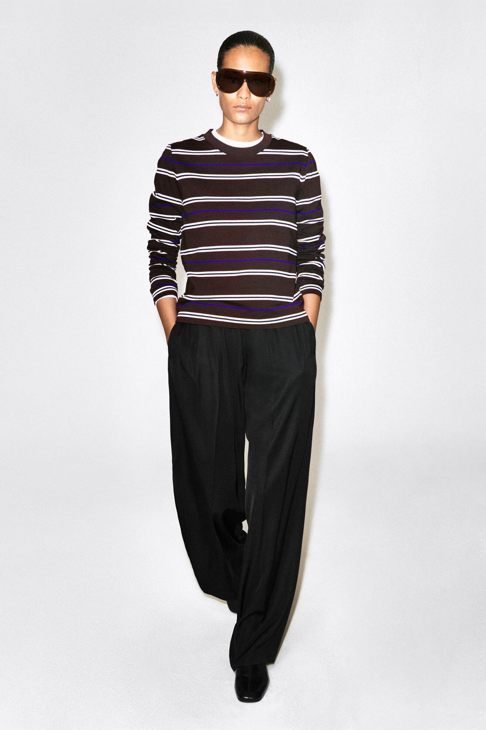 CS Striped Long-Sleeve Crew Neck Top