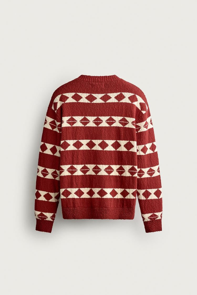 ZA Geometric Jacquard Crewneck Sweater