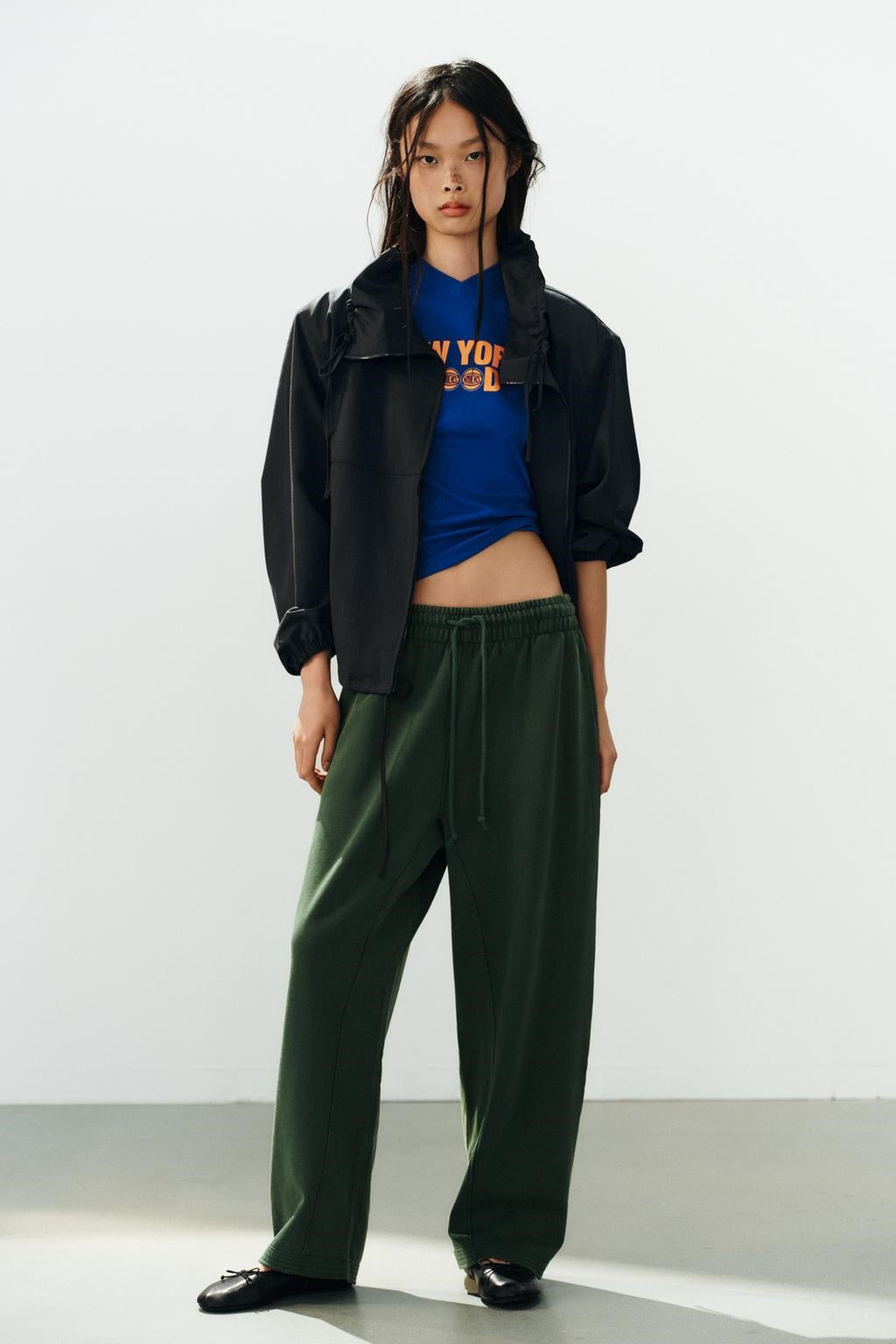 ZA Green Zip-Up Hoodie & Wide-Leg Pants Set