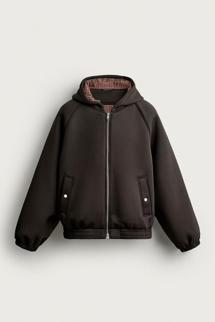 ZA Relaxed Zip-Up Hooded Bomber Jacket